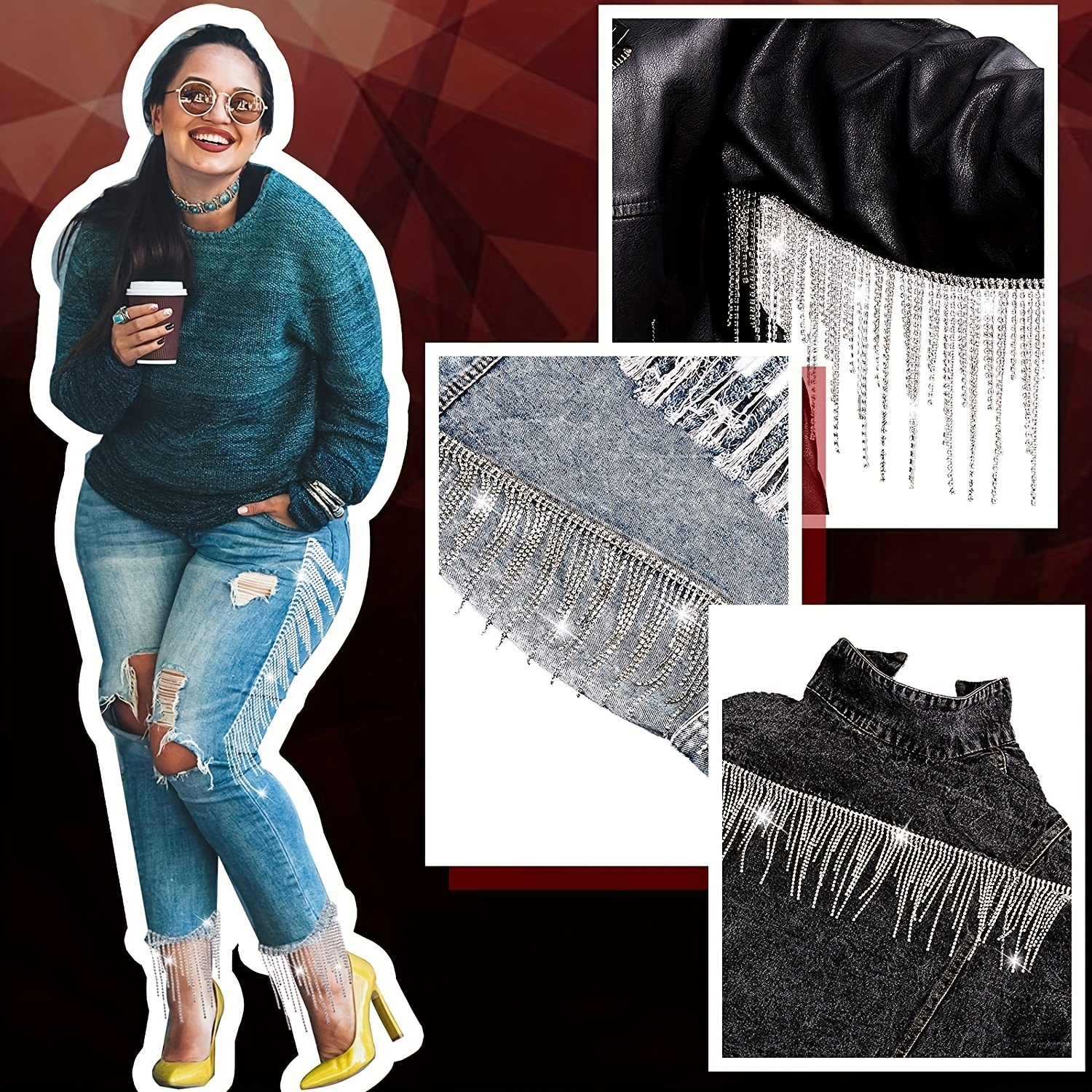 Rhinestone Fringe Trim Crystal Irregular Tassel Chain Applique Ribbon For  Crafts Dress Jeans Clothing Accessories Diy