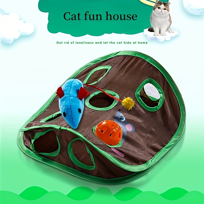 

Interactive Cat Toy With Sounding Bell, 9-hole Tunnel, And Mouse Catcher - Foldable Pet Hide And Seek Game
