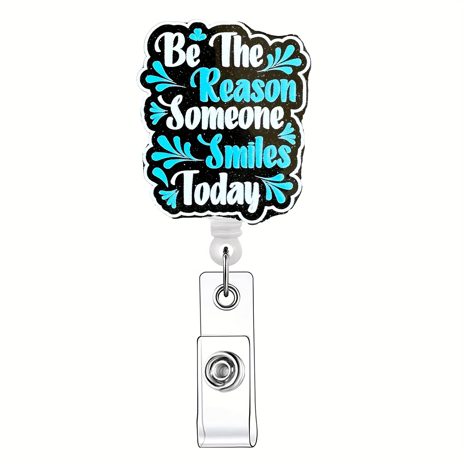 1pc Positive Saying Retractable Badge Reel, Name Badge Holder With ID Clip  For Nurse Doctor Volunteer Employee