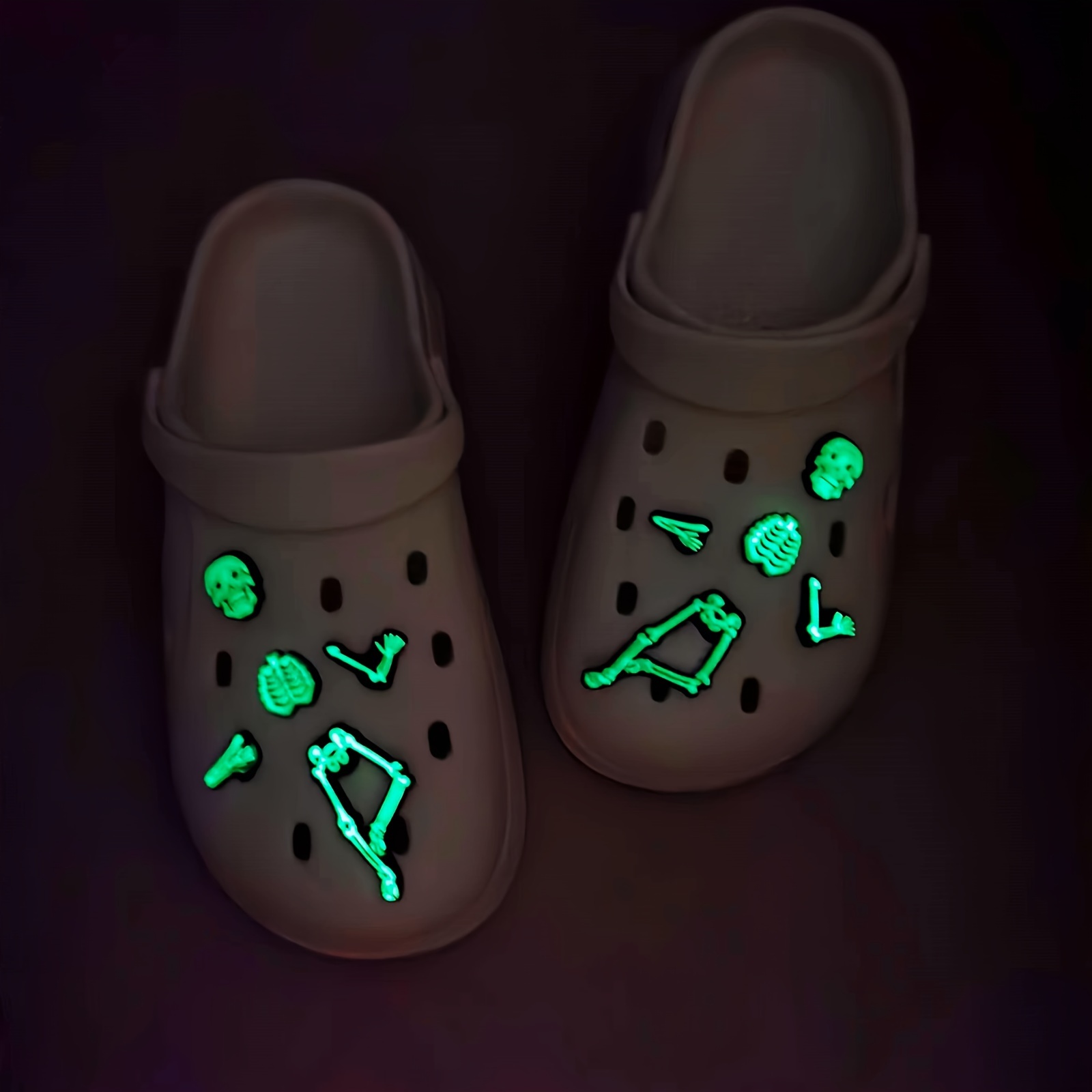 New Detachable Diy Accessories Set - Halloween Skull Fluorescent 10pcs Decorative Kit For Slippers