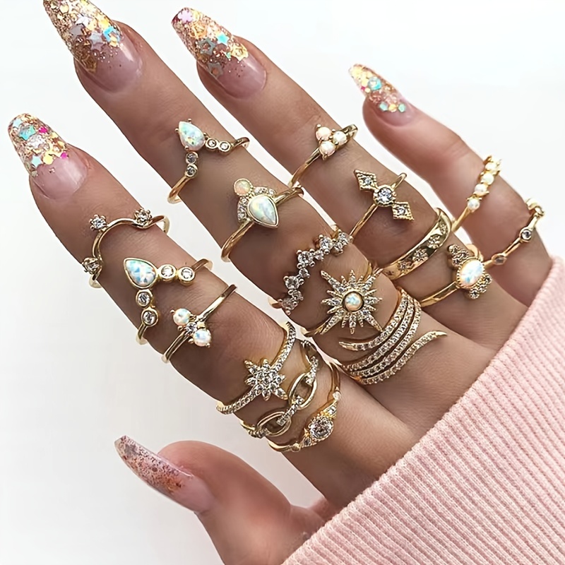 Chic Elegant Boho Rings Dainty Joint Finger Rings Charms - Temu Canada
