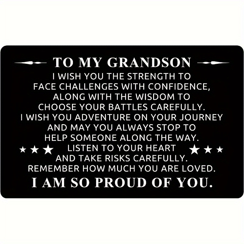 

To My Grandson. Carved Metal Wallet Cards, Postcards Can Be Carried With Small Cards. Expressing Love And Inspiring Wallet Cards&mother's Day Gifts, Birthday Gifts, Christmas Gifts, And New Year Gifts