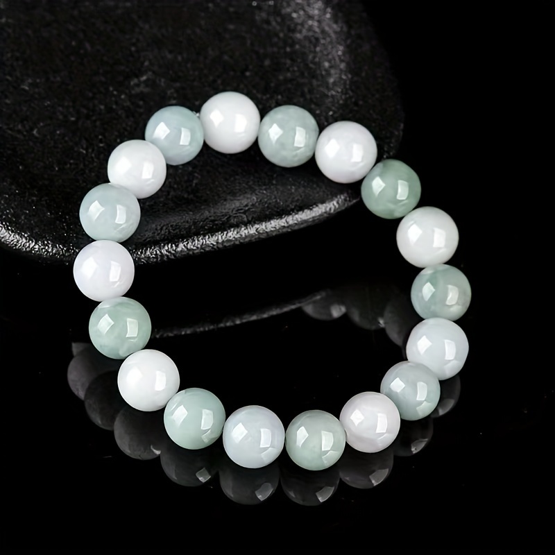 

1pc Natural Stone Green White Bead Bracelet, Men's And Women's Bracelets Fashion Bracelet, Perfect As A Couple's Gift