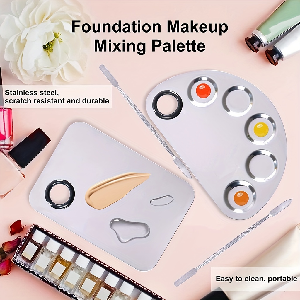 Stainless Steel Makeup Mixing Palette Set With Semi-circular Make