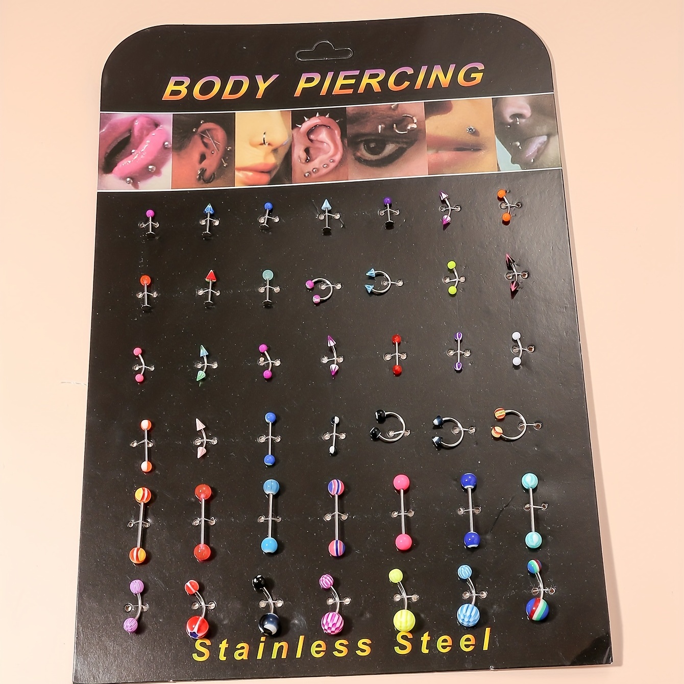 42pcs Basic Nose Ring Set, Stainless Steel Piercing Jewelry