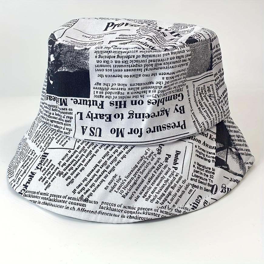 Hip Hop Printed Bucket Hat Vintage Unisex Newspaper Cap Casual Breathable  Fisherman Cap For Women Men