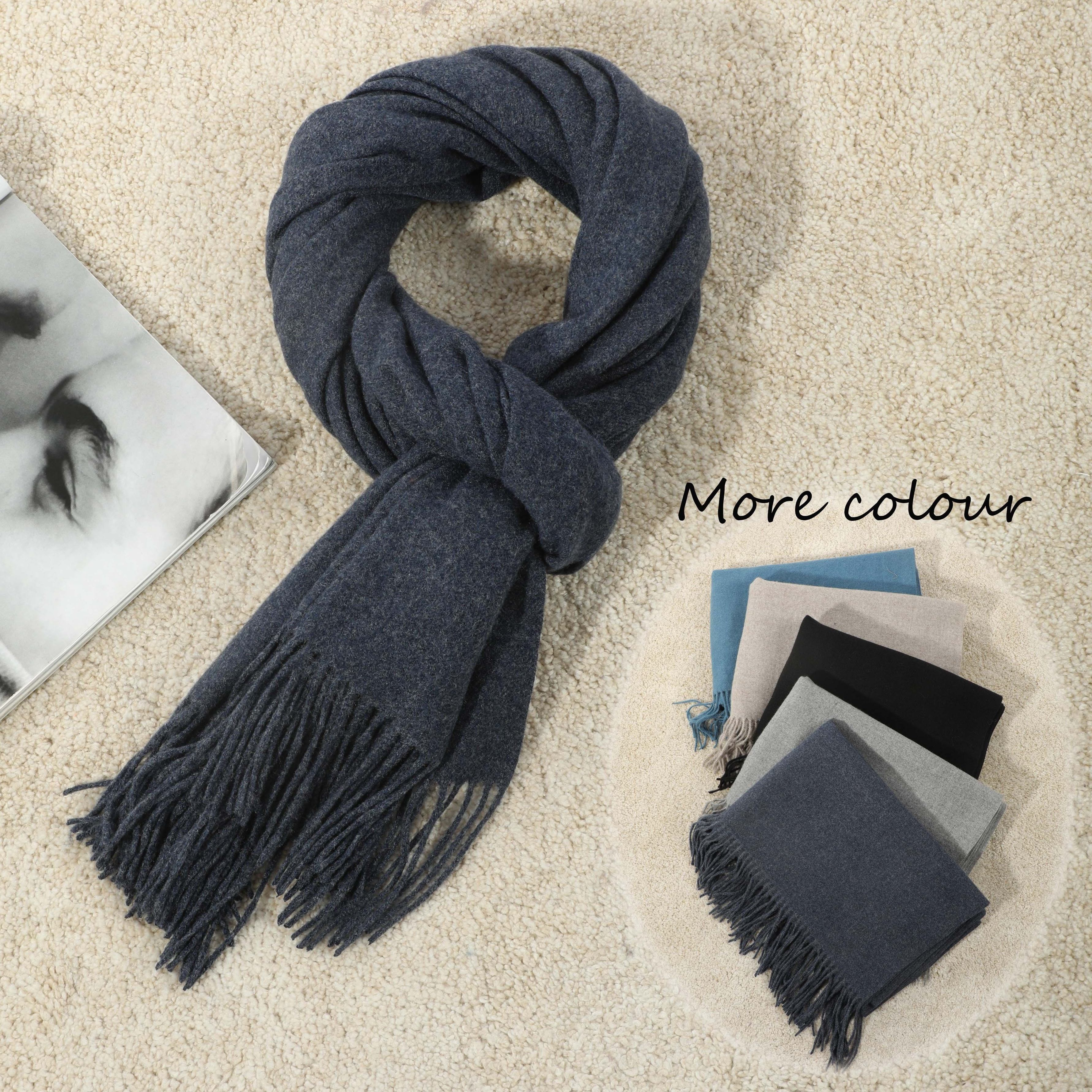 1PC Men Scarf blue solid color Classic Autumn & Winter Warm Soft plain Scarf  Fashion Casual Tassel Scarf business daily use