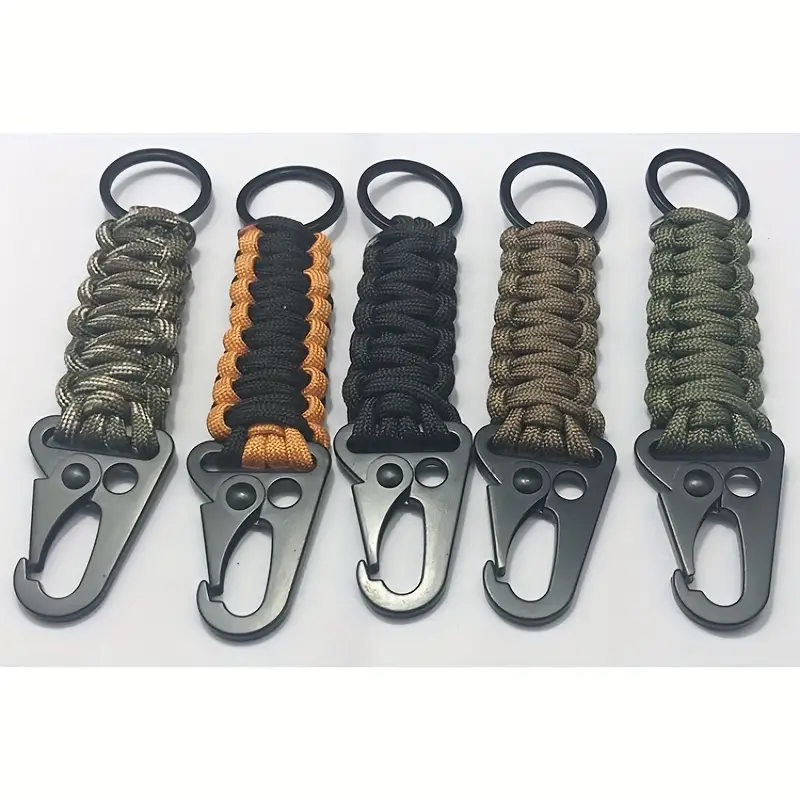 5pcs Paracord Carabiner Survival Keychain Lanyard, Mountaineering Fast  Buckle Survival Key Ring, For Men Adult Using