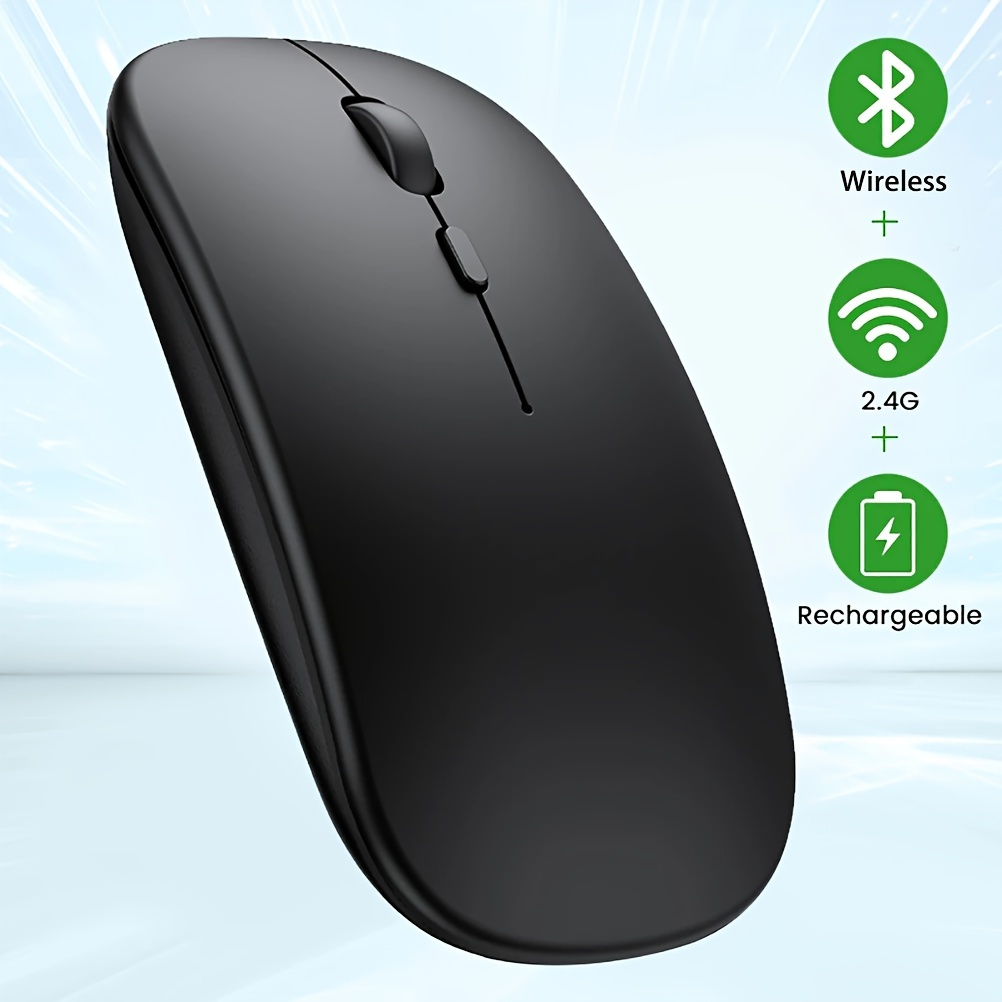 Souris optique Bluetooth, rechargeable, sans fil USB, 2.4 Ghz silencieuse,  ergonomique, pour ordinateur portable