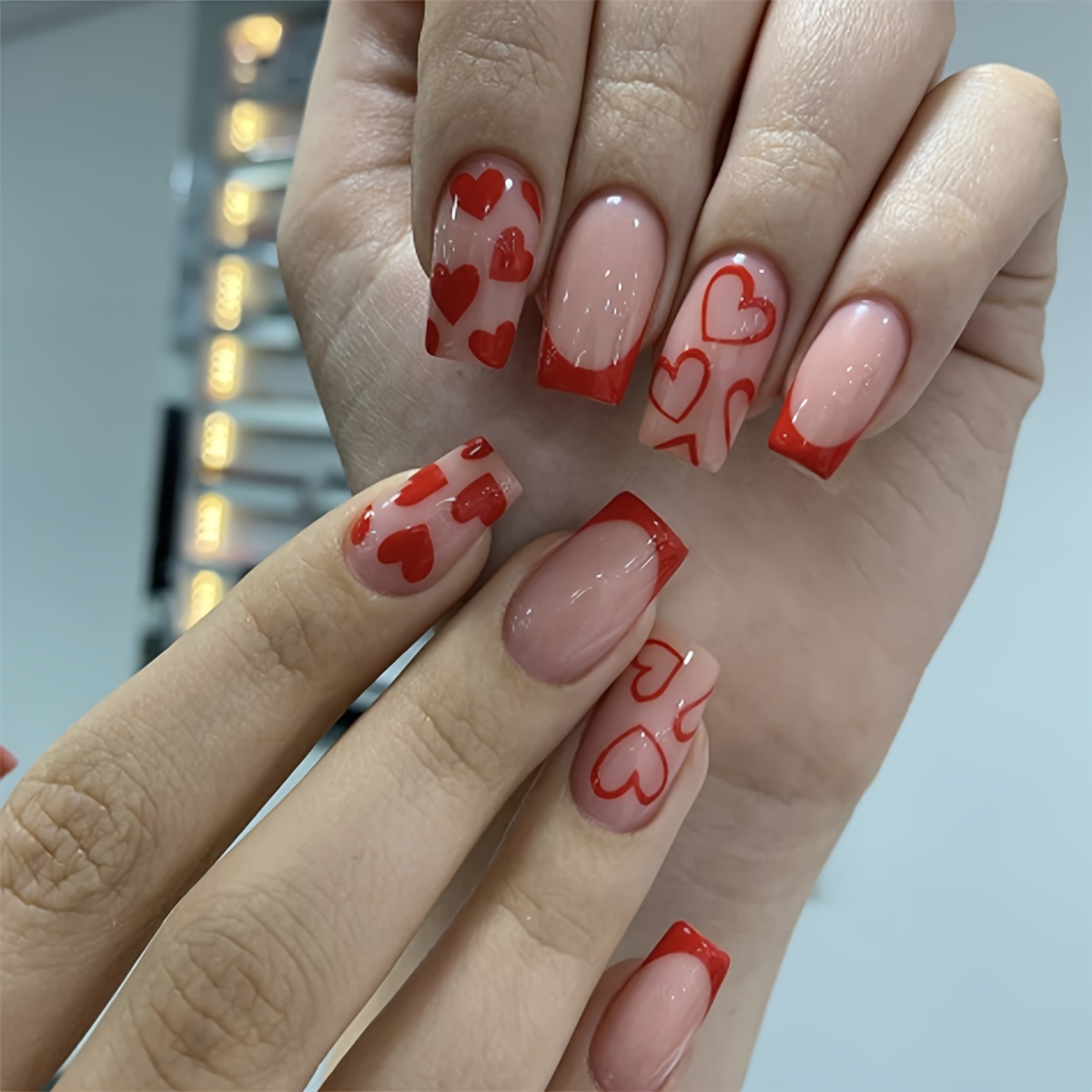 Valentine's Day Press On Nails Medium Length Romantic Heart - Temu Australia