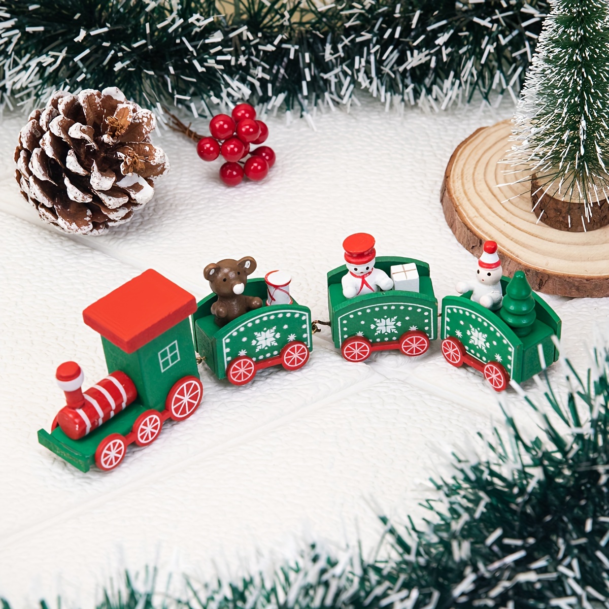 Enfeites de mini trem de madeira, conjunto de trem de Natal Trem de Natal  pintado de madeira Decoração de Natal Presente infantil, Decorações de  Natal Decoração de trem de madeira para(vermelho)