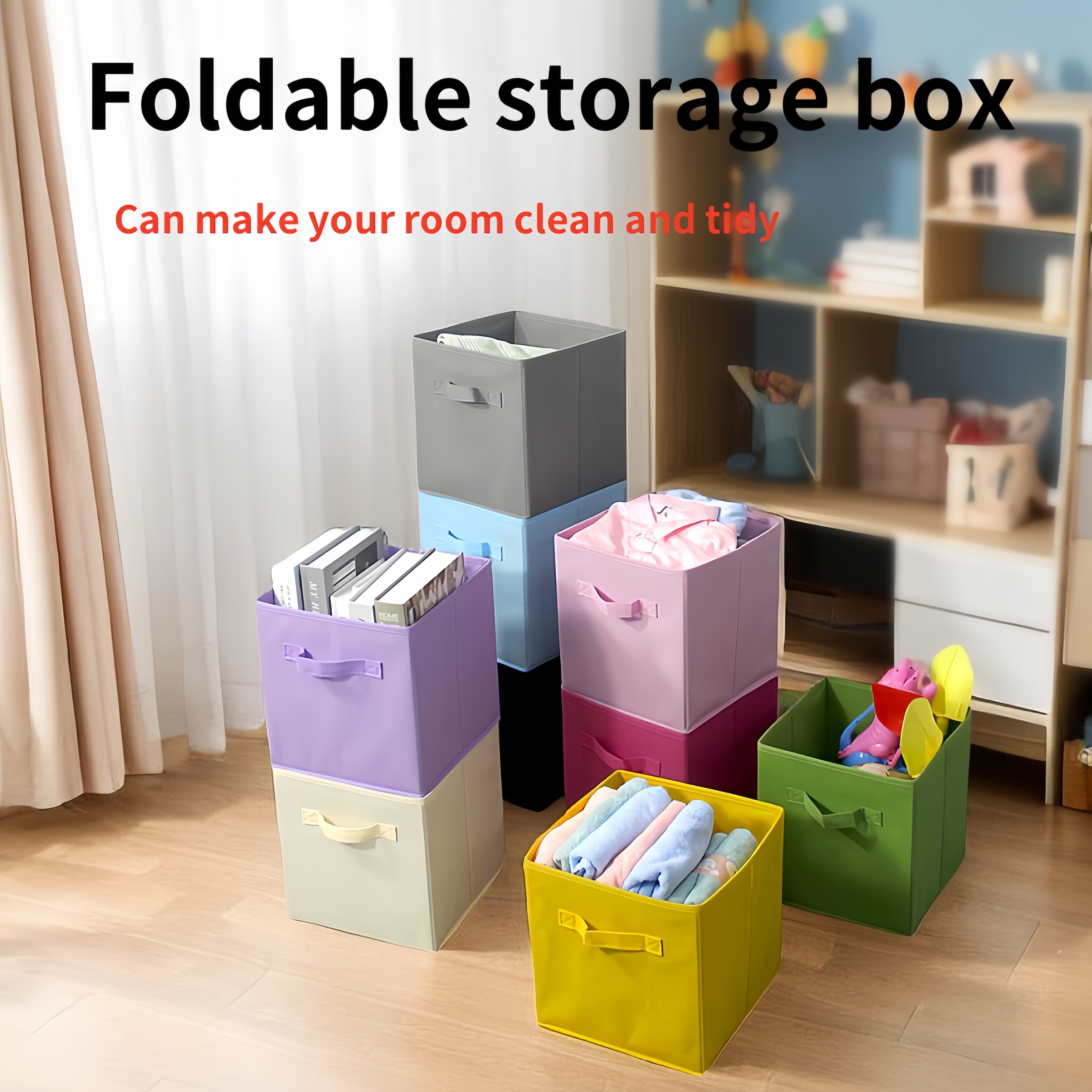 Ezoware 6 Pcs Small Foldable Storage Bins Baskets, Collapsible Fabric Shelf Organizer Containers with Handles for Bathroom Toys