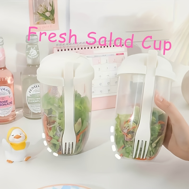 Habysedu Keep Fit Salad Meal Shaker Cup,Travel Cup with Snack Bowl,  Portable Fruit and Vegetable Salad Cups Container with Fork & Salad  Dressing
