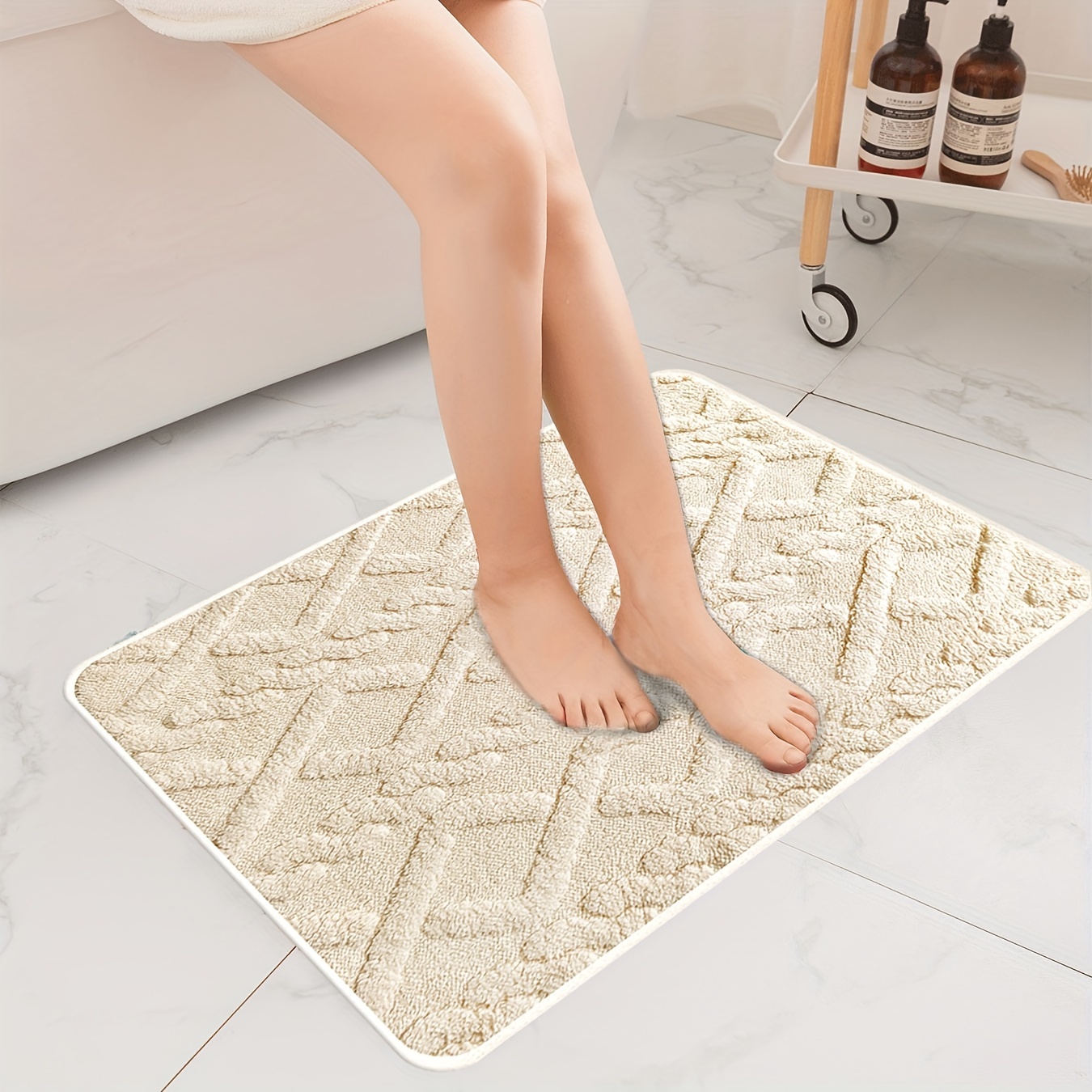 Taupe bath mats shower rugs slip-resistant extra absorbent soft and fluffy thick  bath mats, non-slip microfiber shag floor mats-50x80cm plus 43x 61cm