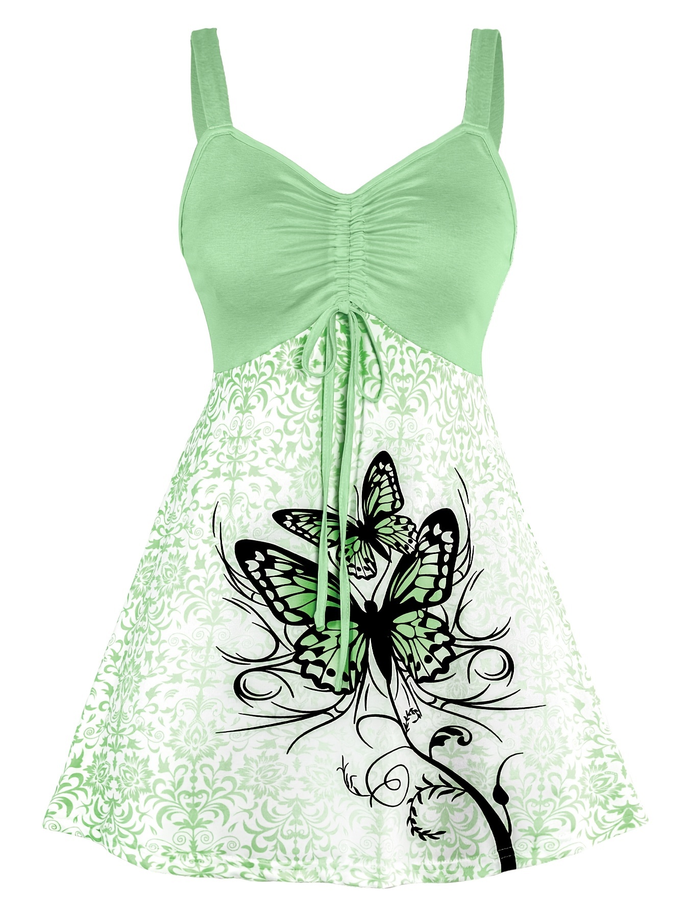 Butterfly Print Drawstring Dress Elegant Sleeveless Ruched - Temu