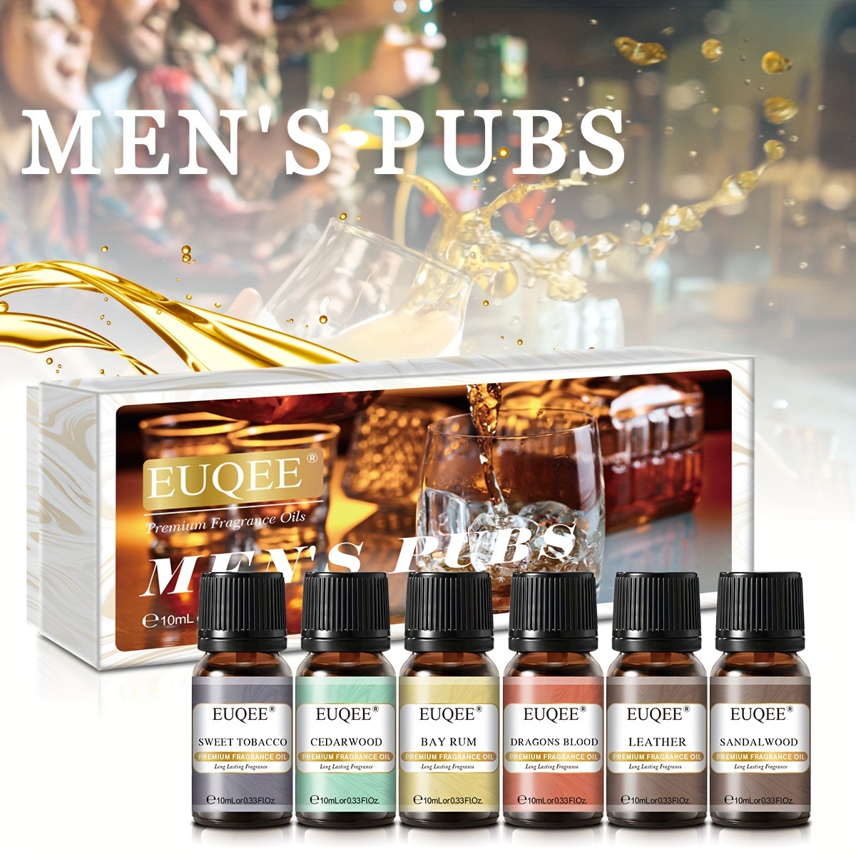  EUQEE 6PCS Fragrance Oils for Men, Men's Pubs Gift Set Premium  Fragrance Oils -10ml-Leather, Sweet Tobacco, Dragons Blood, Sandalwood, Bay  Rum, Cedarwood (Men's Pubs) : Health & Household