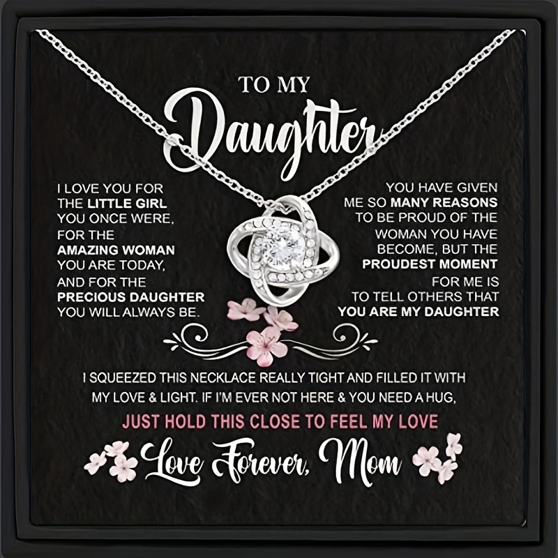 

Girls Hollow Inlaid Pendant Necklace With Cards And Gift Box, Accessories Christmas Birthday Gift From Mom, To My Daughter Series Necklace