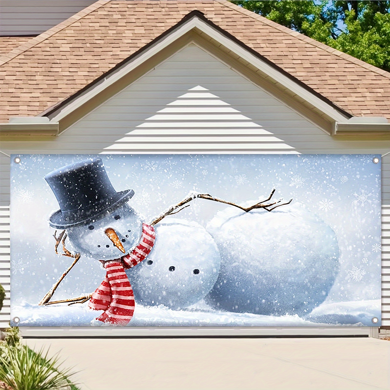 Merry Christmas Snowman Pattern Garage Door Banner - Temu