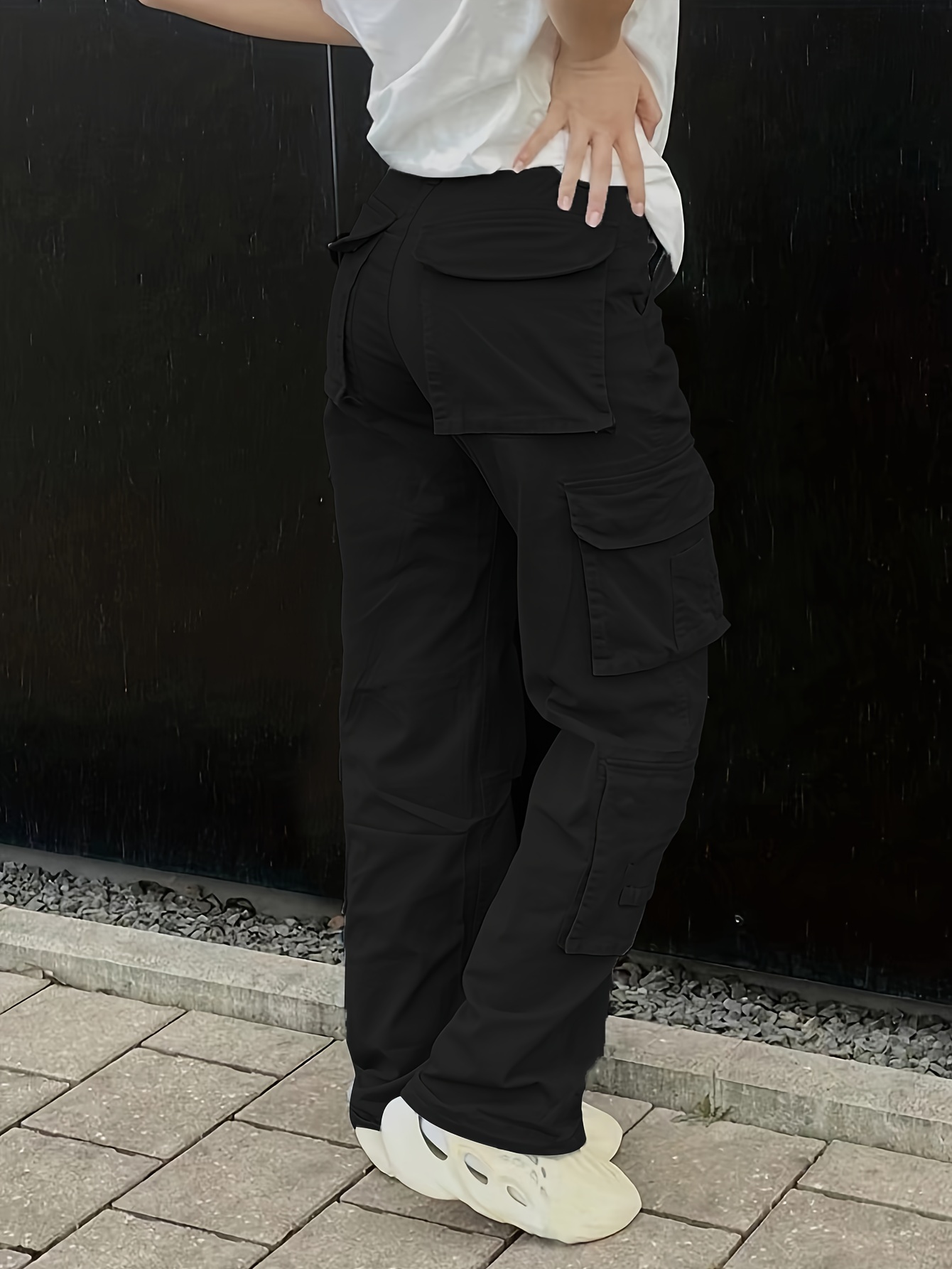 Multi pocket wide cargo pants in black W