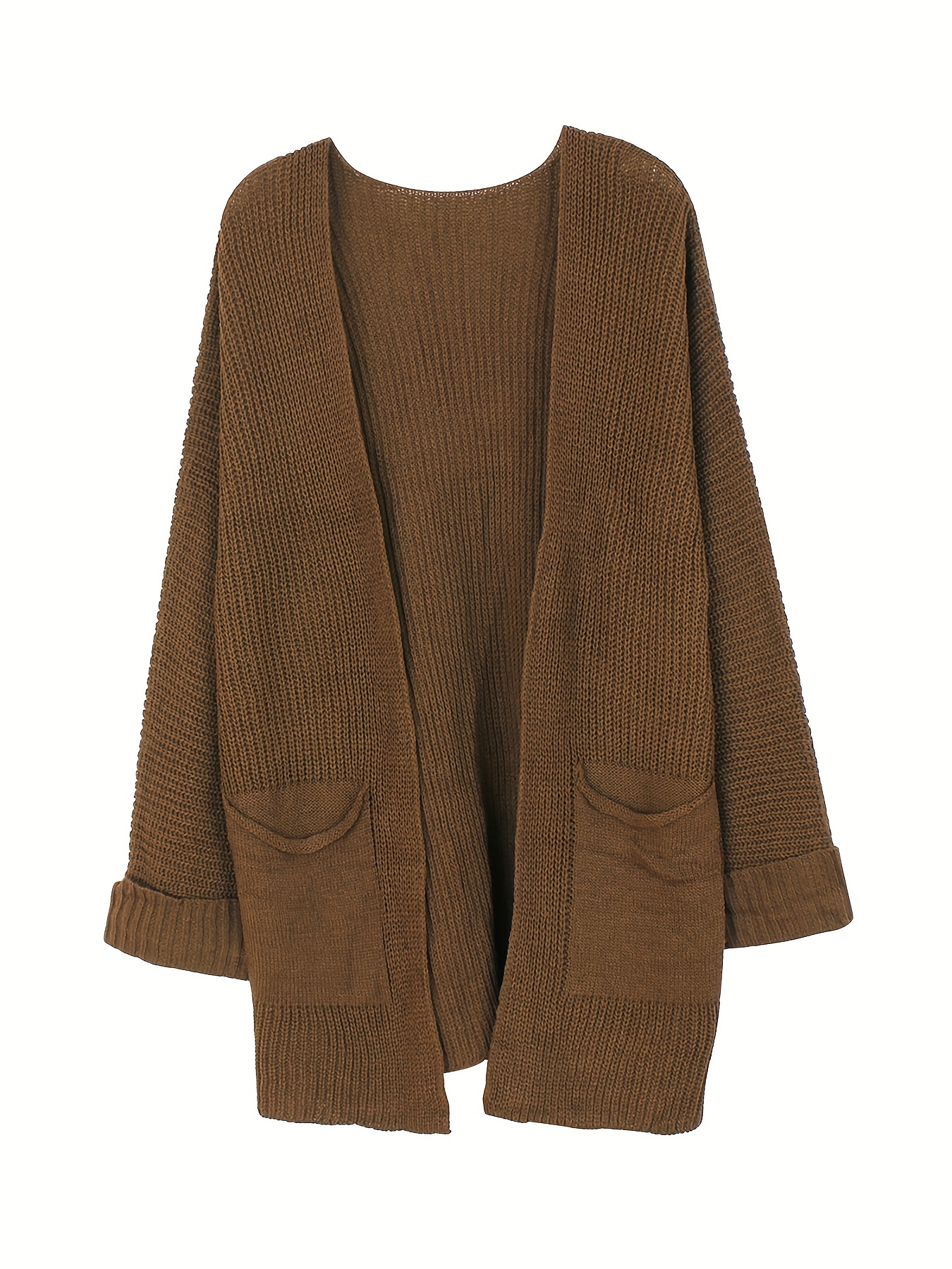 Solid Length Knit Cardigan Casual Open Front Long Sleeve - Temu