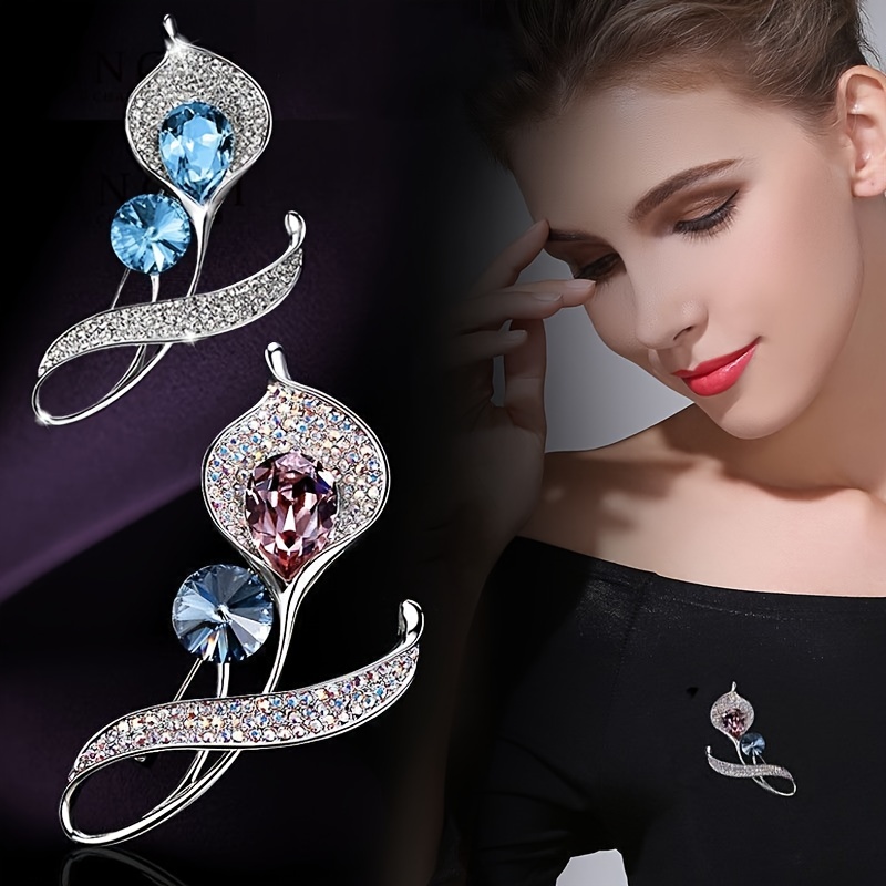 Korean Sweet Cubic Zirconia Glass Flower Brooch Pins For Women in 2023