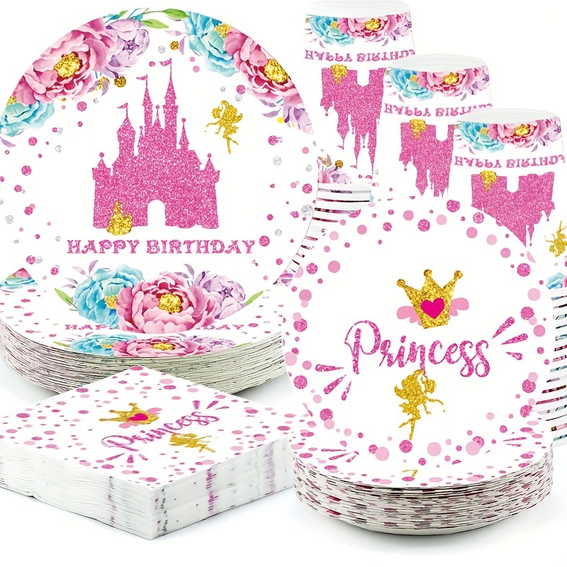 Kit de Vajilla Cumpleaños Princesas,Platos para Cumpleaños