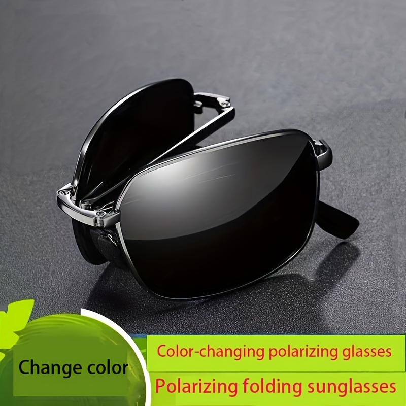 1pc Men's Foldable Photochromic Sunglasses, UV Protection Driving Fishing  Special Glasses, Metal Polarized Sunglasses