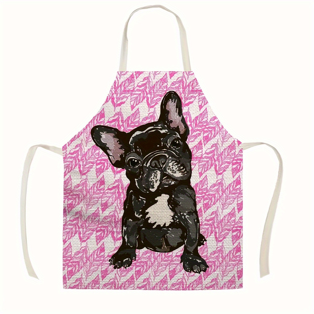 

1pc, Linen Apron, Colorful Printed Cooking Apron, Puppy & French Bulldog Pattern Kitchen Apron, Durable Personalized Apron, Kitchen Supplies