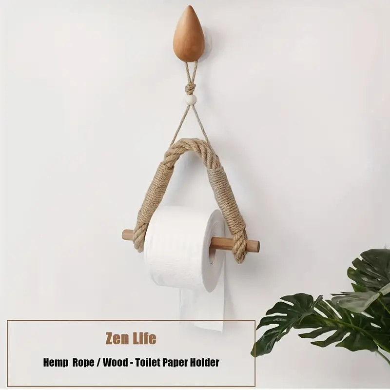 Rope Wood Toilet Paper Holder Unique Rattan Wooden Hanging - Temu