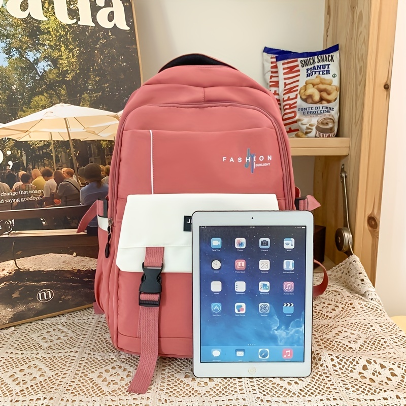 colorblock nylon school backpack aesthetic travel bookbag preppy style school bag for students