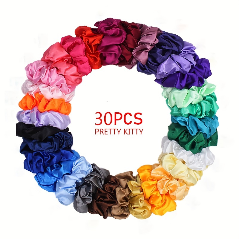 

30 Pcs Solid Color Hair Scrunchies Set For Women Elastic Holographic Ponytail Holder Hair Accessories Ropes Scrunchie Traceless Hair Ties