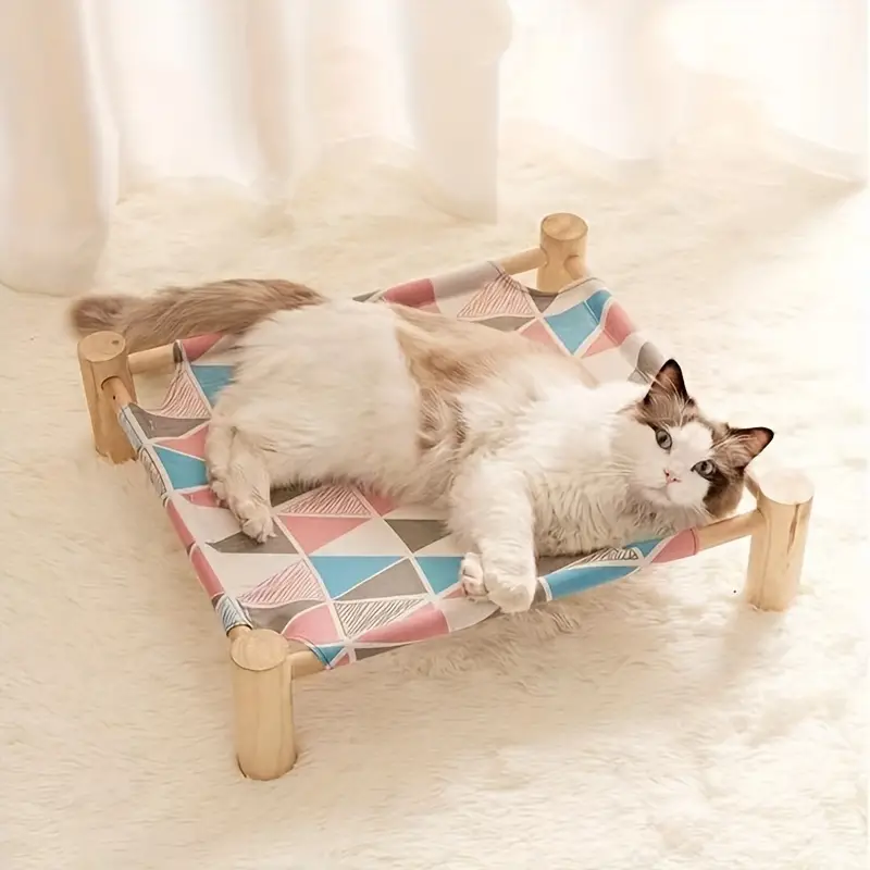 wooden elevated portable cooling bed for pet cat hammock bed with stand detachable dog bed raised cat and dog hammock bed details 2