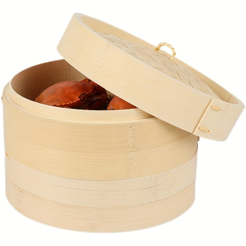 1 set chinese bamboo steamer with lid and steaming cloth steaming basket for vegetable seafood dim sum dumpling bun egg kitchen supplies