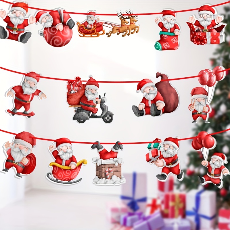 Set/4pcs, Vintage Christmas Ornaments Santa Claus Portrait Outdoor  Christmas Decoration, Polyester Vintage Christmas Background Poster New  Year Indoor