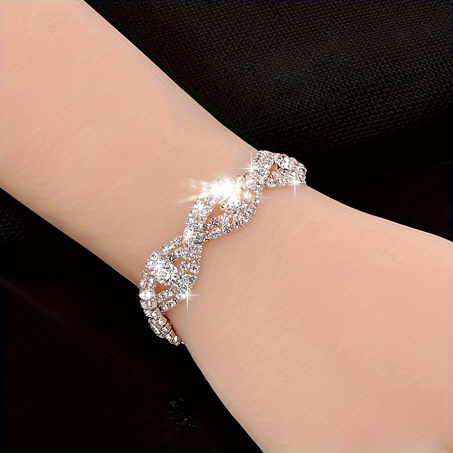 

Luxurious Rhinestone Claw Chain Bracelet, Twist Bracelet For Women And Girls, Bridal Wedding Jewelry