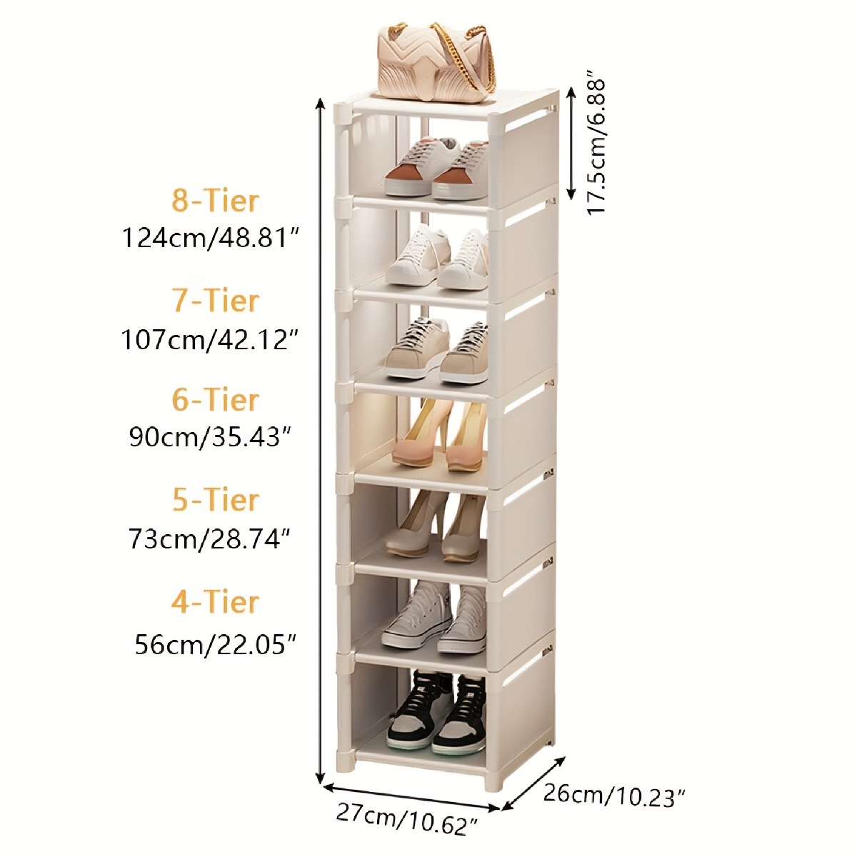 8-Tier 2-Row Shoe Storage Box Shoes Cabinet Case Stackable Container with  Doors