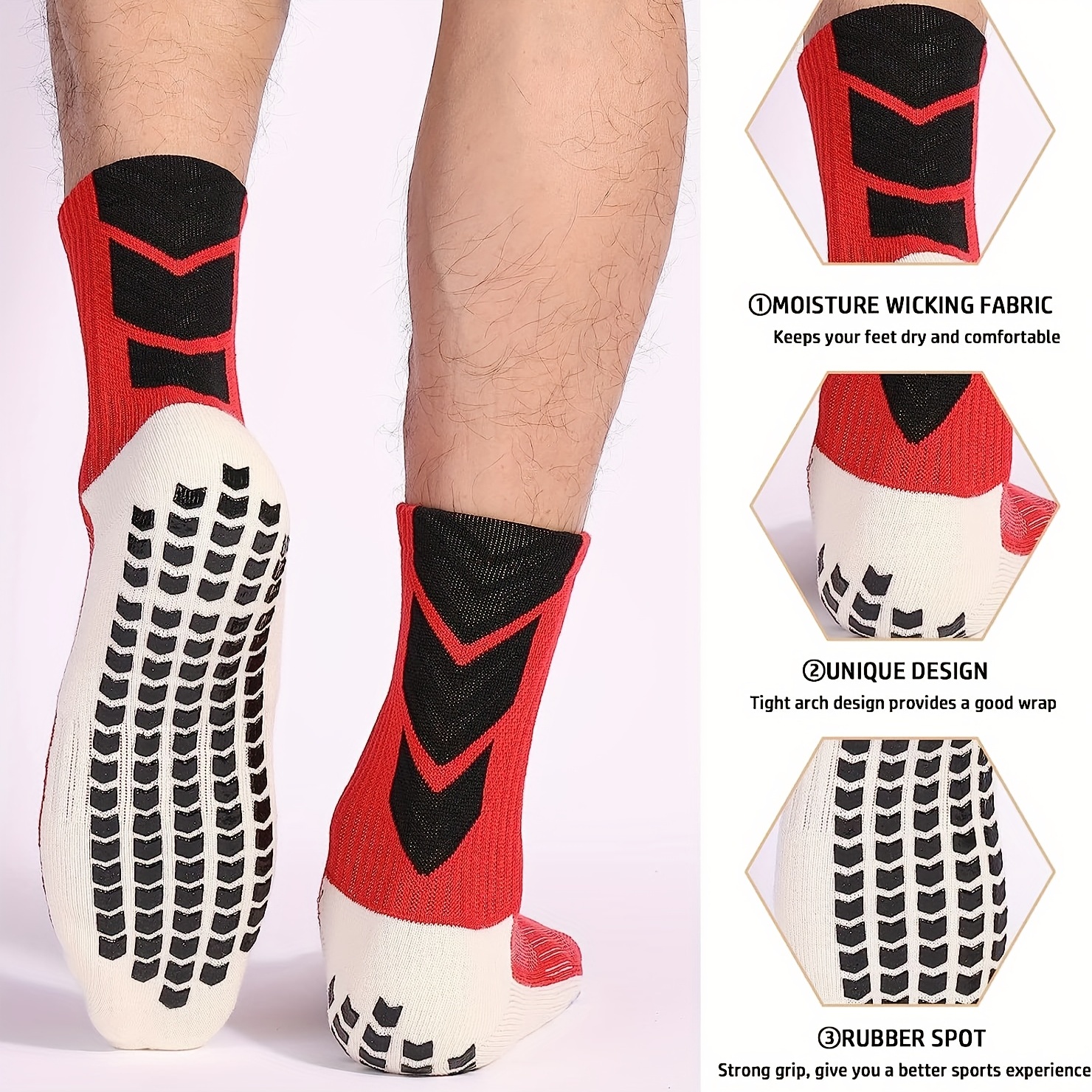 Kids Grip Athletic Socks,4 Pairs Soccer Anti 8-12 Years Black+red+