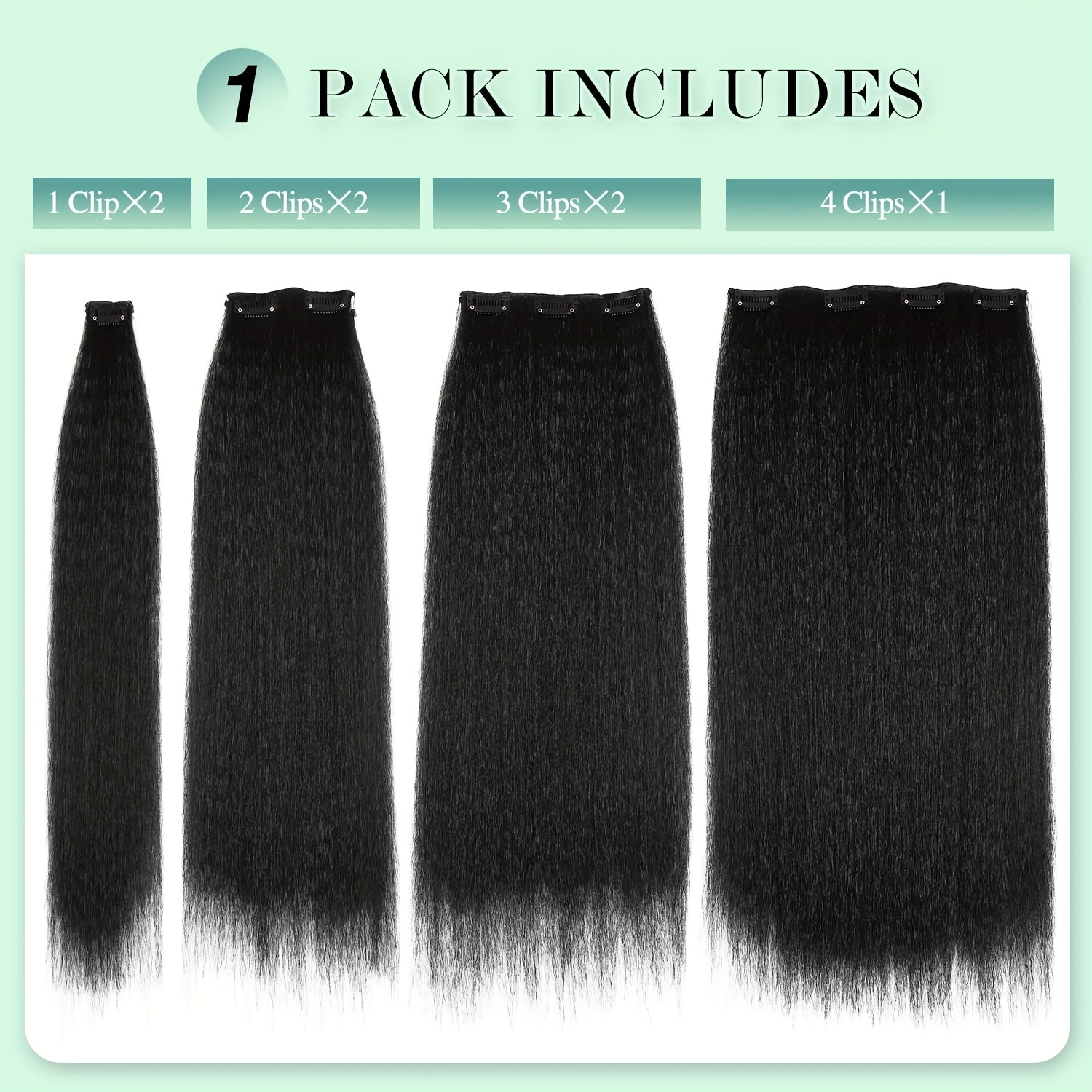 Natural Black Yaki Straight Clip in Hair Extensions For - Temu