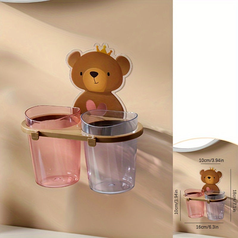 Image of Toothbrush Holder Bathroom Tumbler Toothbrush Rack Punch-free Wall-mounted Brushing Cup Dental Tool Cup Set