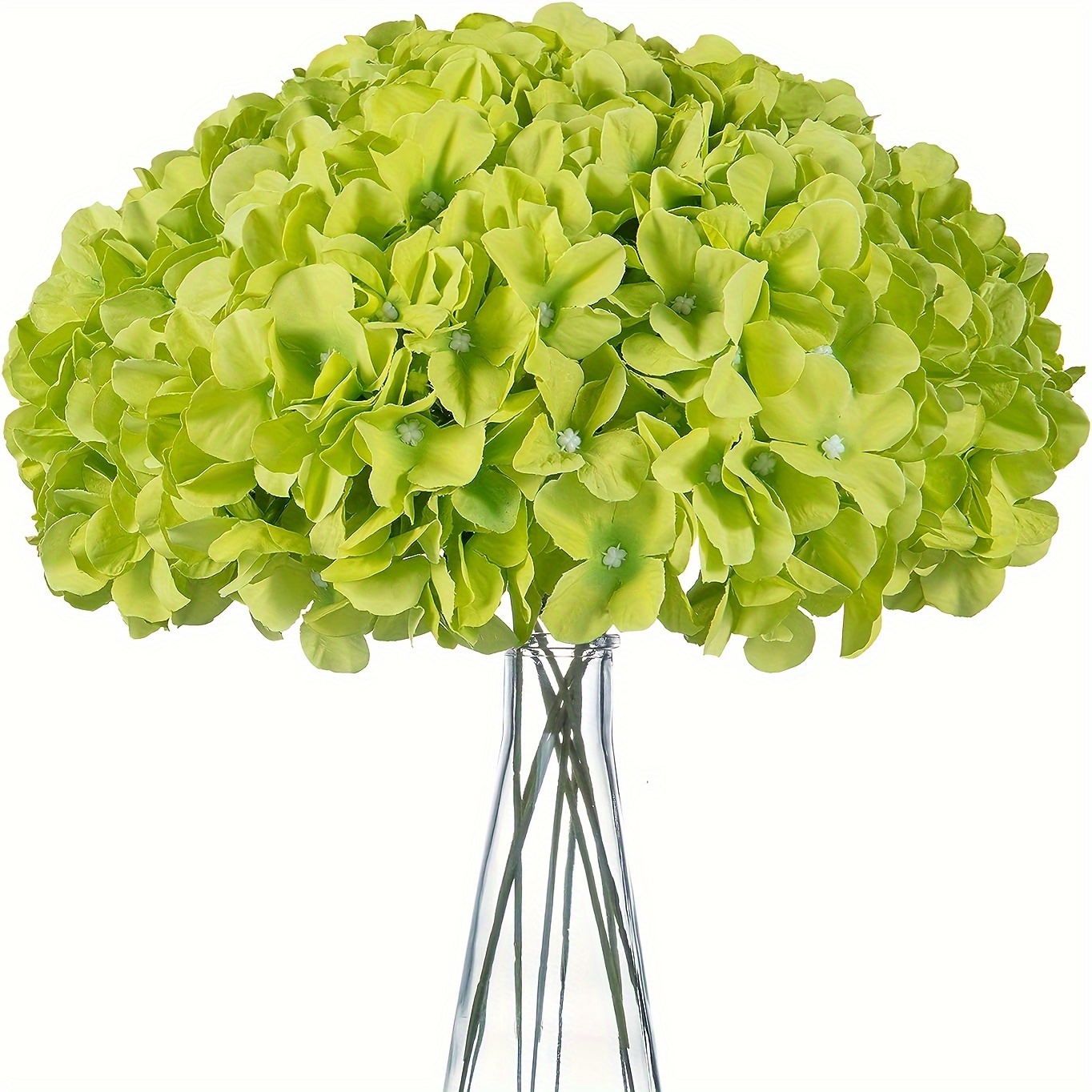 

5pcs Green Hydrangea Silk Fake Flowers Heads With Stems, Artificial Flowers For Decoration Wedding Home Party Shop Shower, Room Decor For Bedroom Aesthetic