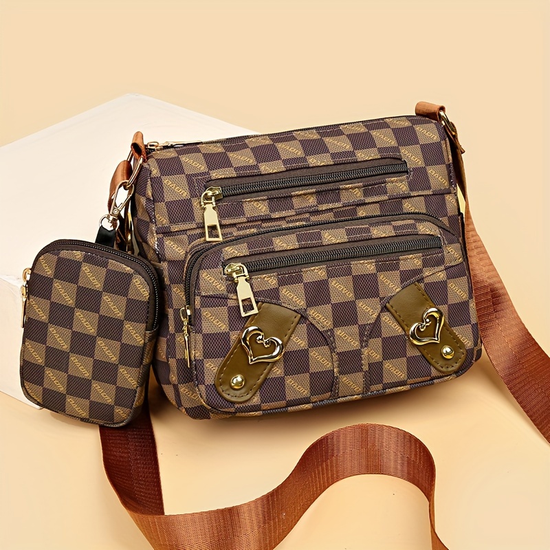 Small Checkered Womens Handbag Crossbody Bag with Coin Pouch