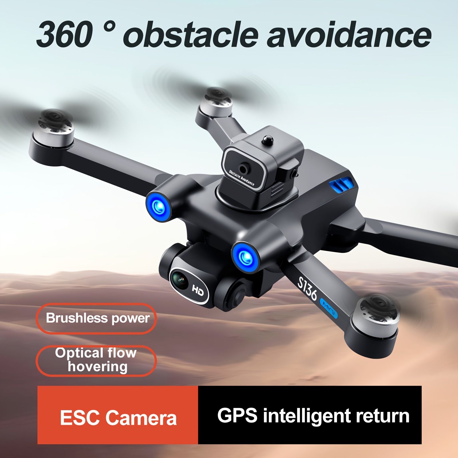 with 2 batteries new s136 quadcopter uav drone with hd esc dual camera gps positioning 360 intelligent obstacle avoidance optical flow hovering one key takeoff and fail safe return perfect for beginners mens gifts details 1