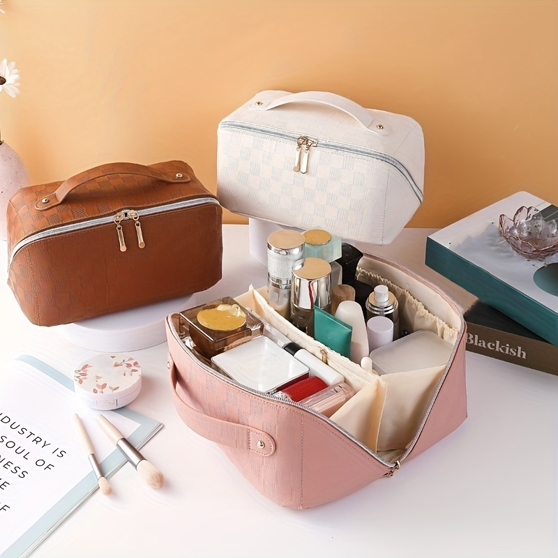 Checkerboard Travel Cosmetic Bag, Portable Makeup Storage Bag