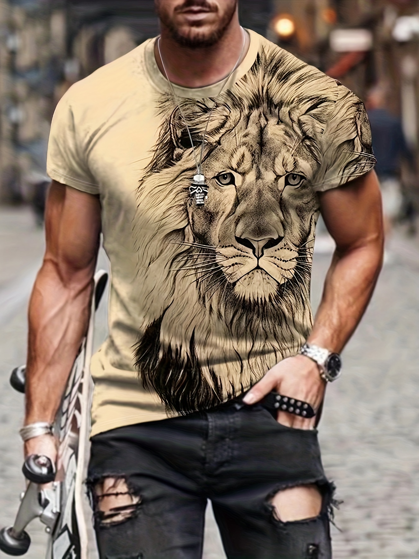 Men's Tiger Head Print Fashion Cotton Breathable Comfortable - Temu