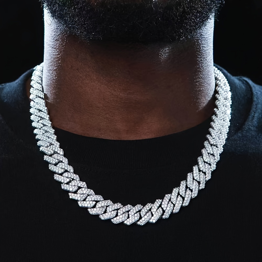 Chunky Iced Out Rhinestone Cuban Link Chain Necklace For Men