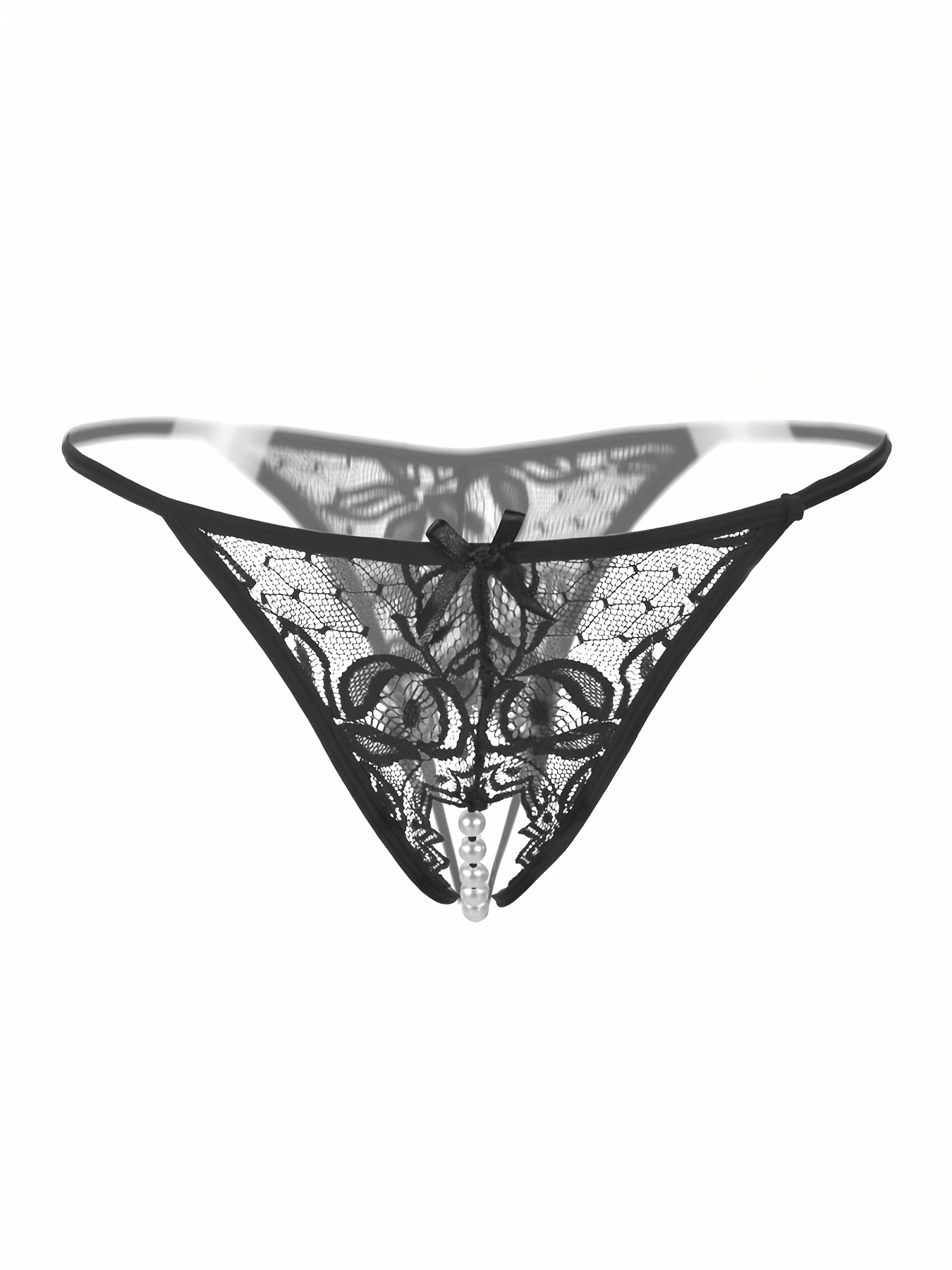 Women's Floral Lace Thongs With Faux Pearl Detail And Open - Temu Canada