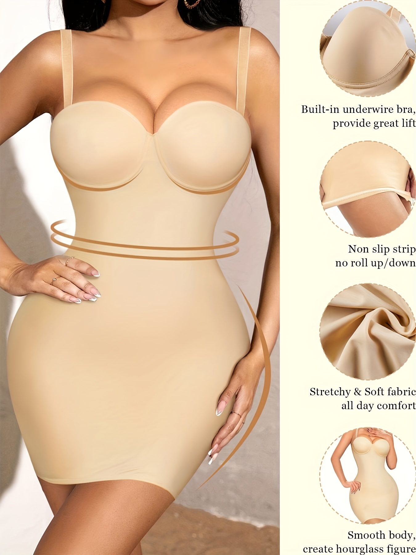 1Pc Women's Dress Slips Body Shaper Full Slip Shapewear Tummy