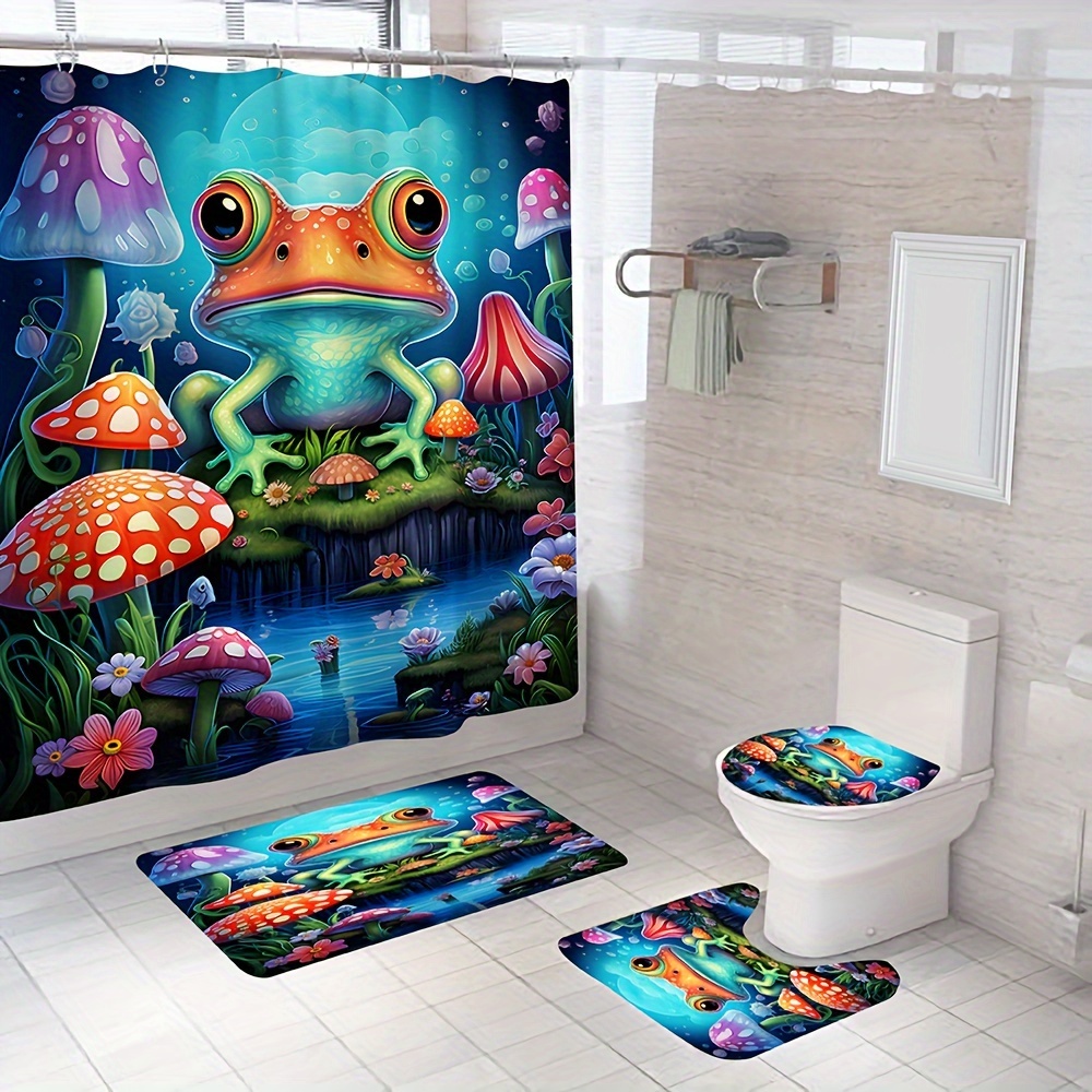 Mushroom Print Shower Curtain Frog Frog Waterproof Shower - Temu