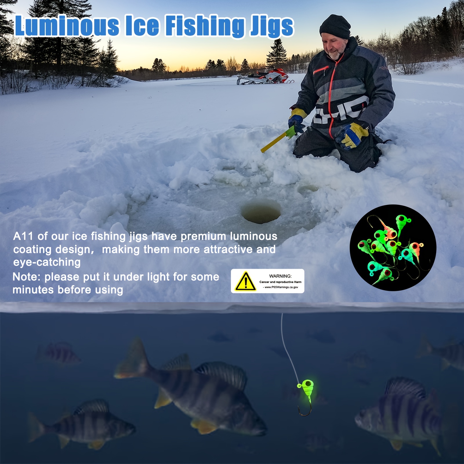 THKFISH Ice Fishing Jigs Ice Fishing Lures Walleye Jigs Ice Fishing Jig Kit  Ice Fishing Jigs for Crappie Panfish Walleye 54Pcs