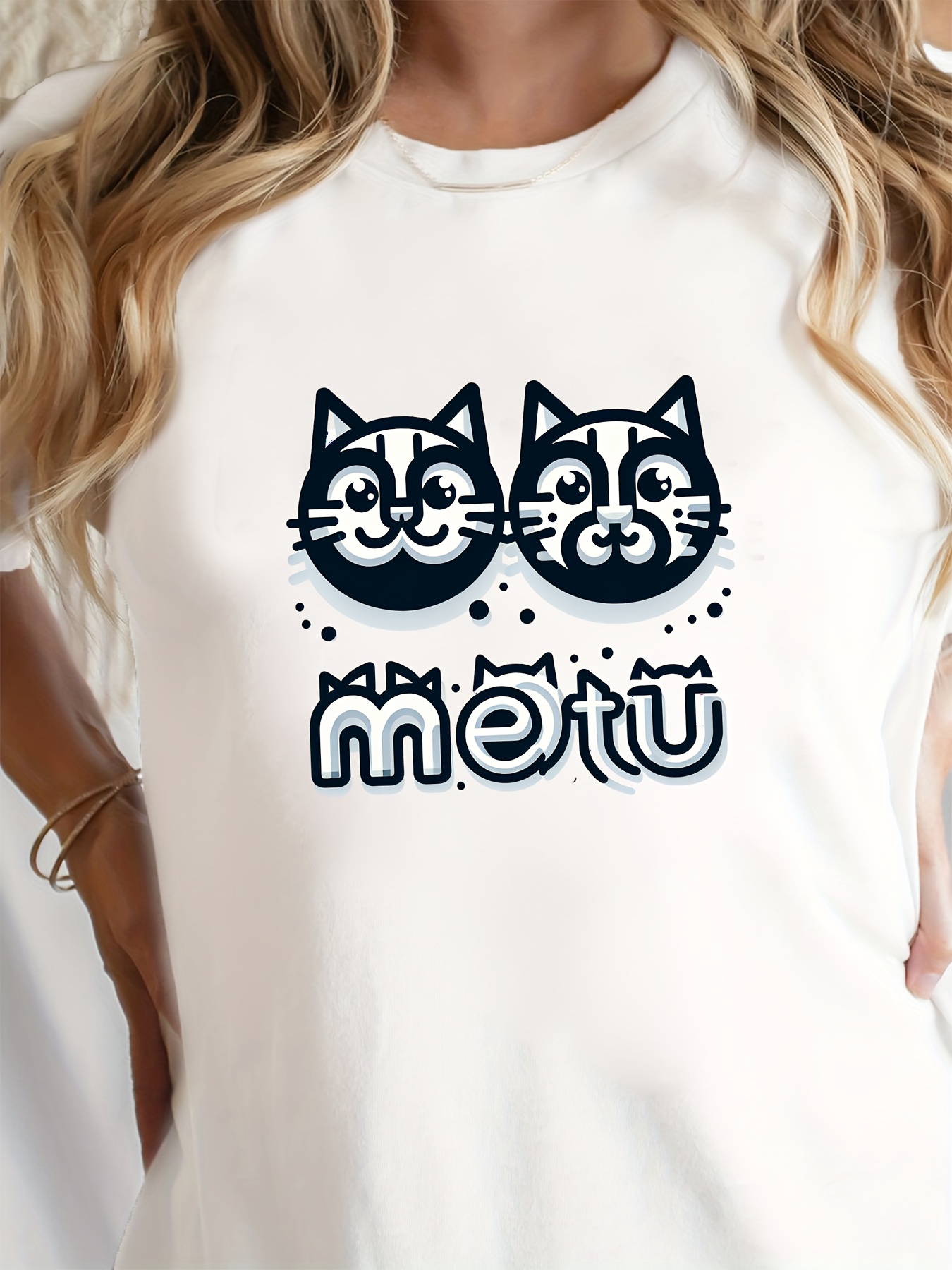Girls Cute Cartoon Cat Graphic T shirt Casual Round Neck - Temu Canada